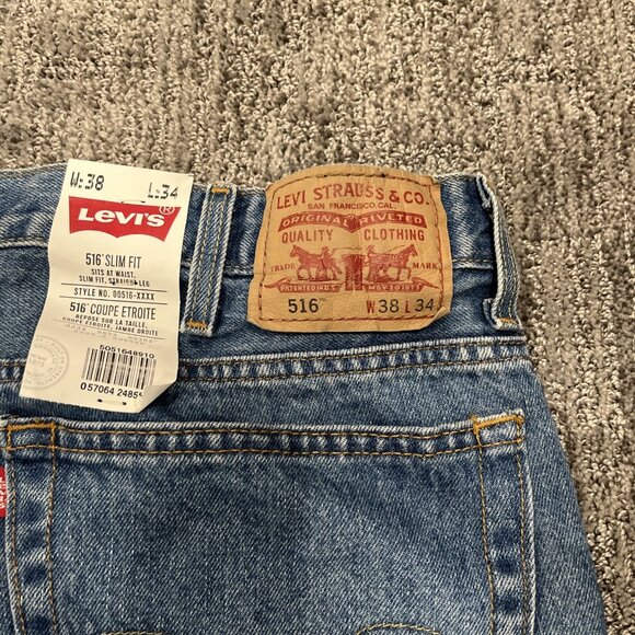 New Levis 516 Mens 38W x 34L Regular Straight Leg Slim Fit Blue Denim Jeans NWT - Picture 5 of 5